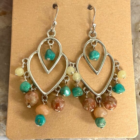 BARSE Sterling Silver 925 Turquoise Jasper Tiered Chandelier Dangle Earrings - Picture 6 of 16
